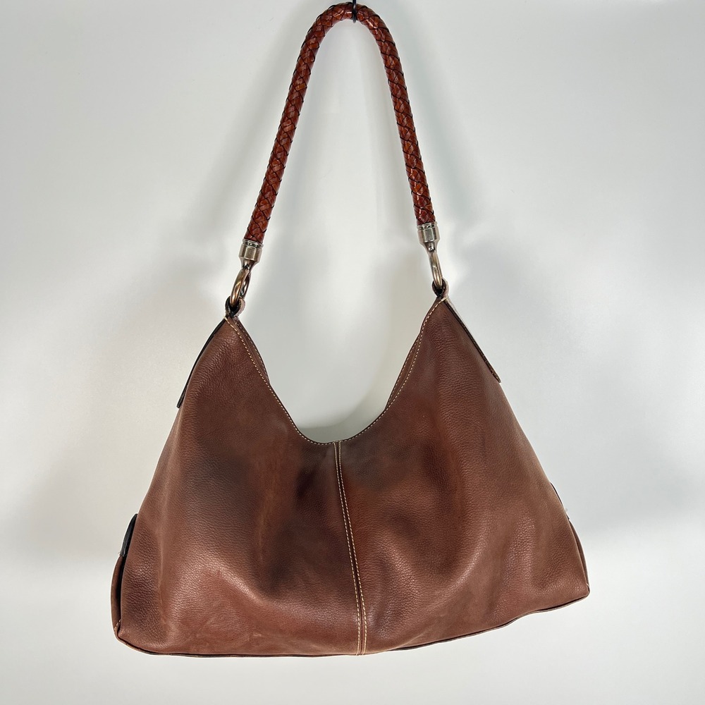 Fossil Brown Leather Hobo Bag Braided Strap Shoulder Bag Slouchy Tote Y2K